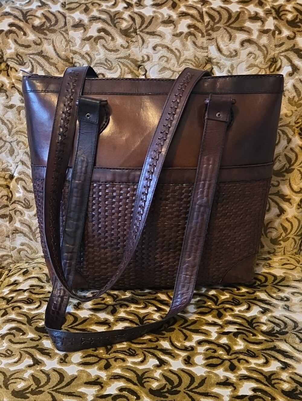 Vintage Gammon Shire Hand-Stitched Full-Grain Burgandy Leather Tote Bag, 17x14"